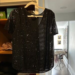 LOFT Black Sequin Blouse